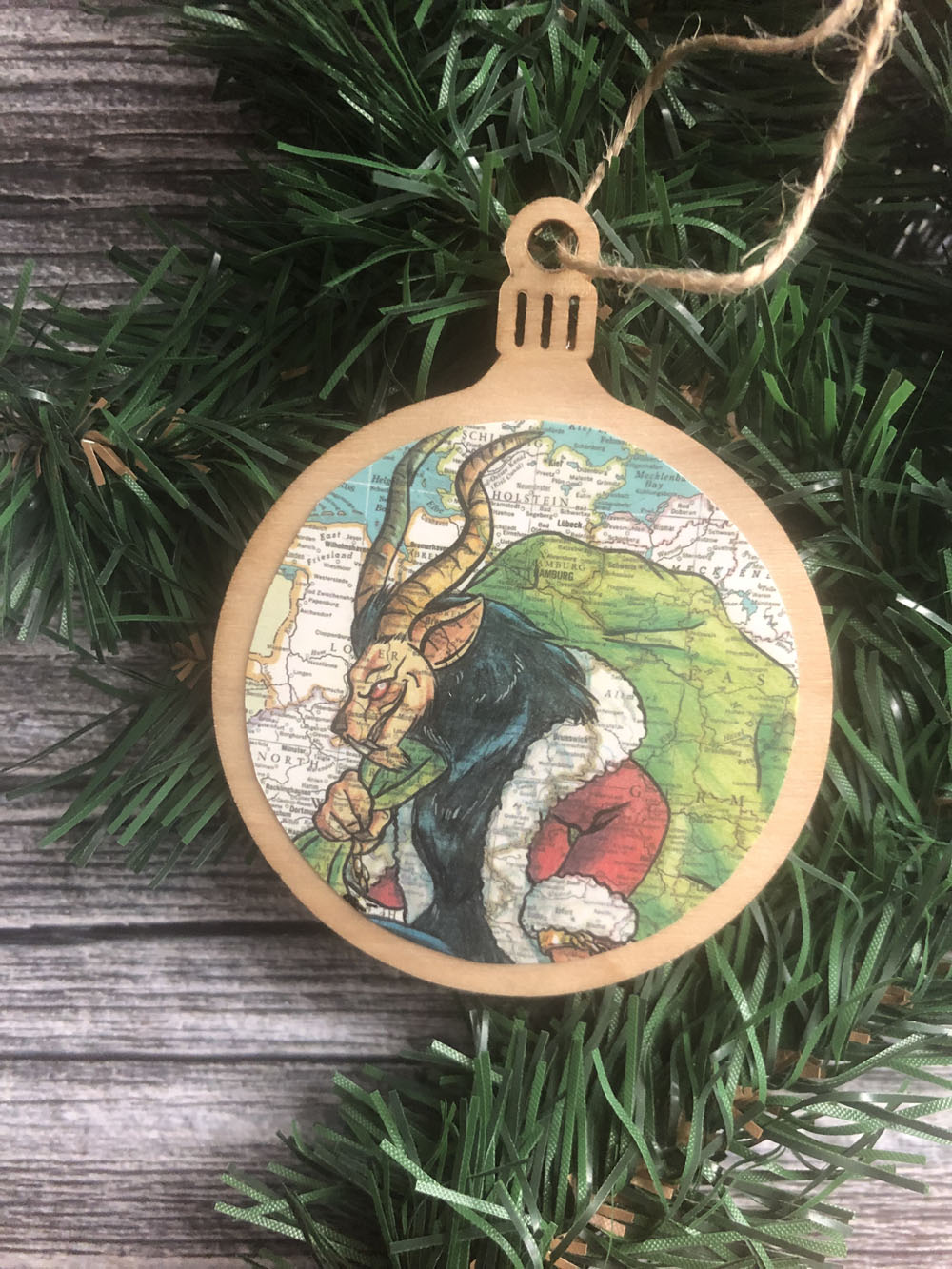 Krampus Demon Christmas Ornament Wood Tree Ornament With Jute