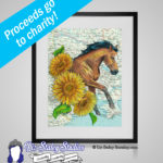 Charity Ukrainian Riding Horse and Sunflowers on Ukrainian Map Matted Art Print